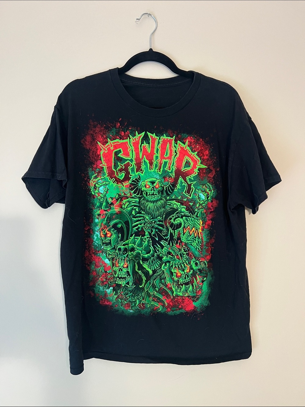 Black Graphic Band T-Shirt with Neon Green & Red Print